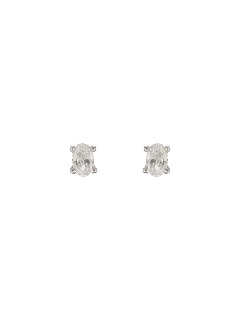 925 Sterling Silver 6 mm Zircon Studded Solitaire Oval Minimal Studds Earrings