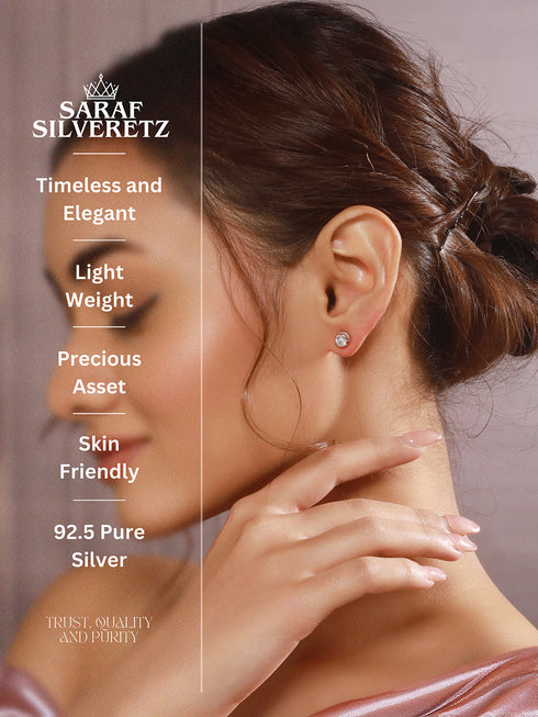 925 Sterling Silver Zircon Studded Halo Circle Solitaire Dailywear Studds Earrings