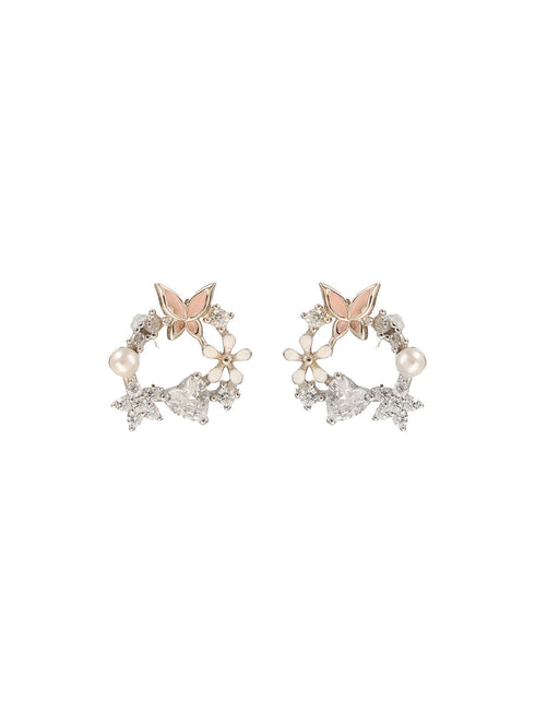 925 Sterling Silver Zircon Studded White Butterfly Stateent Studds Earrings