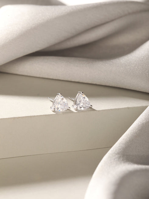 925 Sterling Silver Cubic Zircon Studded Geometric Minimal Solitaire Studds Earrings