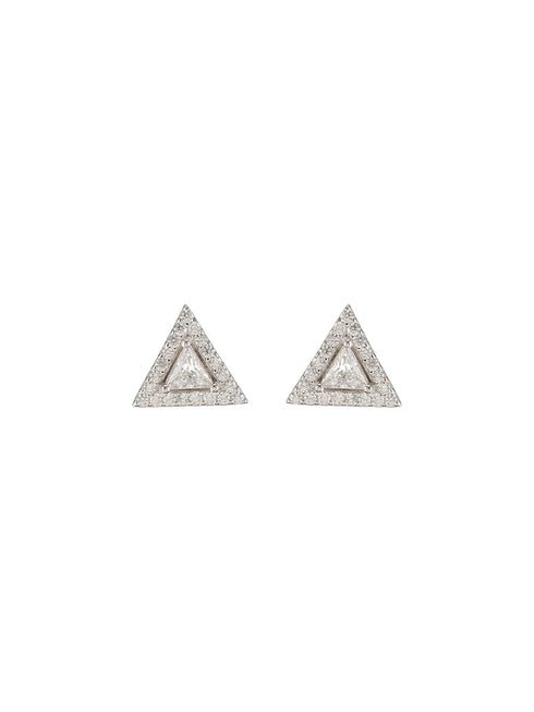 925 Sterling Silver Zircon Studded Pyramid Shaped Halo Solitaire Minimal Studds Earrings