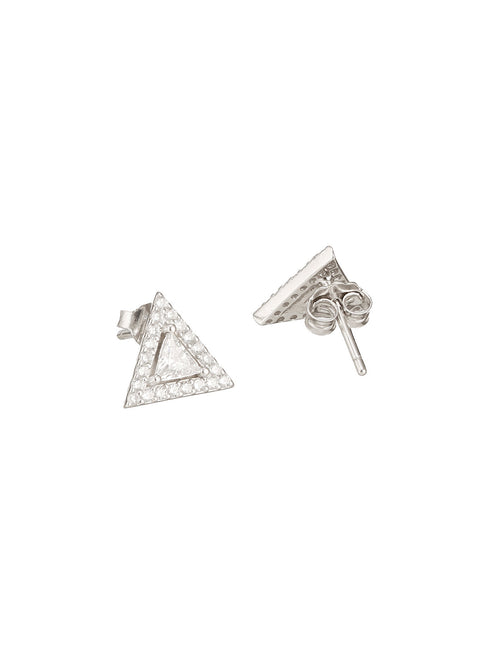 925 Sterling Silver Zircon Studded Pyramid Shaped Halo Solitaire Minimal Studds Earrings