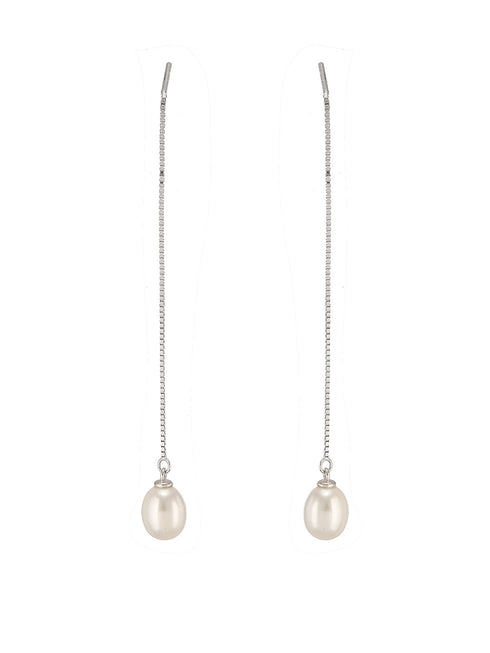 925 Sterling Silver Zircon Studded Freshwater Pearls Sui Dhaga Threader Dangle Earrings