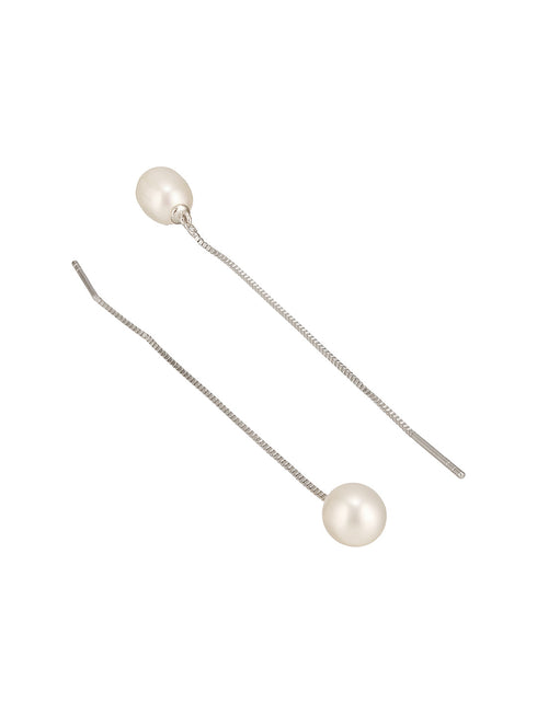 925 Sterling Silver Zircon Studded Freshwater Pearls Sui Dhaga Threader Dangle Earrings