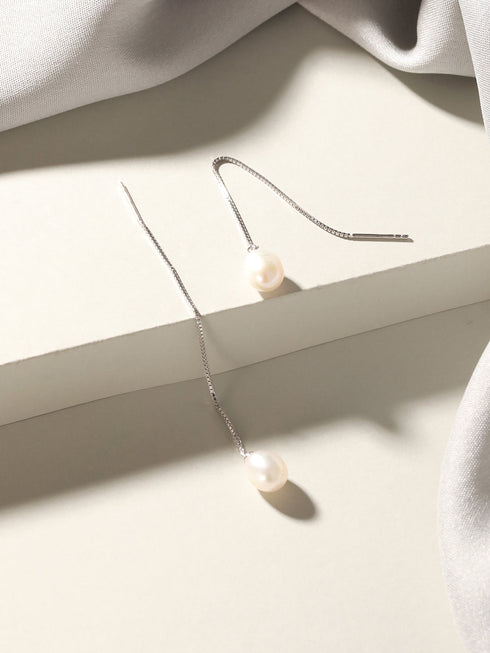 925 Sterling Silver Zircon Studded Freshwater Pearls Sui Dhaga Threader Dangle Earrings