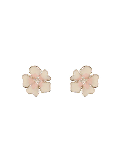 925 Sterling Silver Enamelled Bloom Flower Shaped Studds Earrings