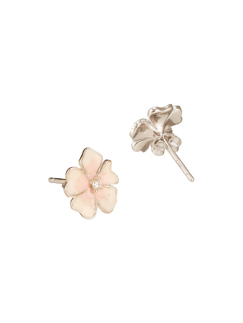 925 Sterling Silver Enamelled Bloom Flower Shaped Studds Earrings