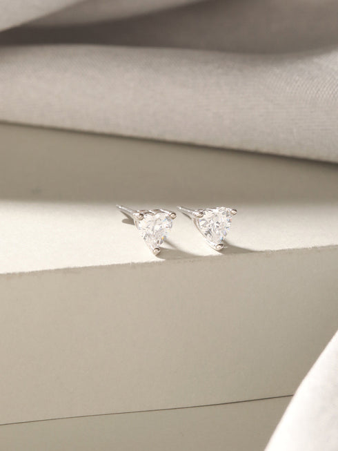 925 Sterling Silver 4 mm Stones Zircon Studded Solitaire Heart Studds Minimal Earrings