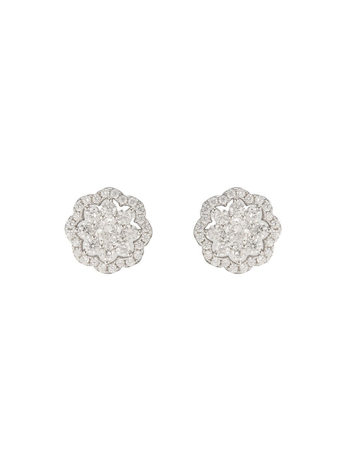 925 Sterling Silver Zircon Studded Floral Studds Earrings