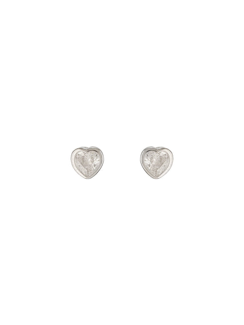 925 Sterling Silver Zircon Studded Heart Shaped Halo Solitaire Minimal Studds Earrings