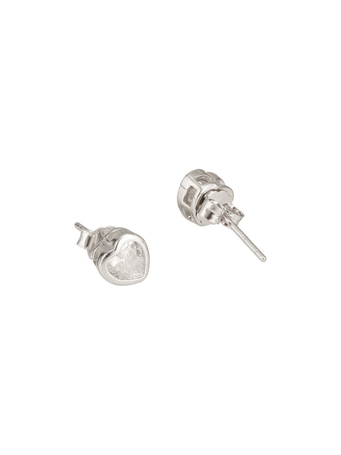 925 Sterling Silver Zircon Studded Heart Shaped Halo Solitaire Minimal Studds Earrings
