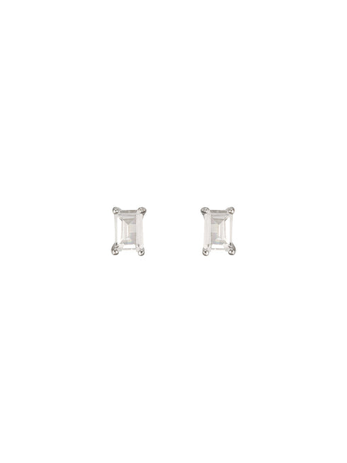 925 Sterling Silver 6 mm Zircon Studded Rectangular Solitaire Dailywear Studds Earrings