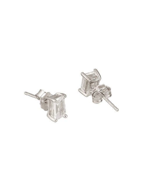 925 Sterling Silver 6 mm Zircon Studded Rectangular Solitaire Dailywear Studds Earrings