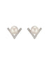 925 Sterling Silver Zircon & Faux Pearl V - Shaped Minimal Studds Earrings