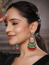 Gold Toned Red Kundan & Green Pearl Beaded Geometric Designer Dangler Chandbali earrings