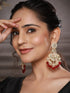 Gold Toned Kundan & Maroon Pearl Beaded Delicate Floral Chandbali Earrings