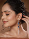 Silver Oxidised Plted Blue Stone AD Minimal T-Shaped Hoop Earrings