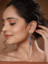 Silver Oxidised Plted Blue Stone AD Minimal T-Shaped Hoop Earrings