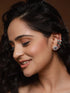 Oxidised Silver Plated Red Stone Studded Floral Ear Cuff Earrings