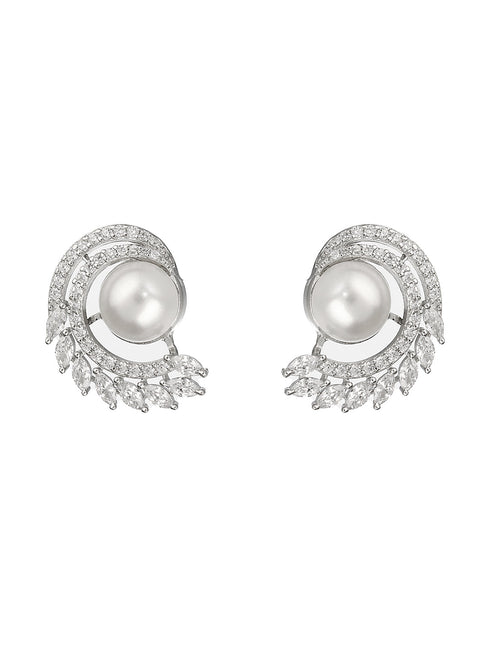 925 Sterling Silver Rhodium Plated Pearl Studds Earrings