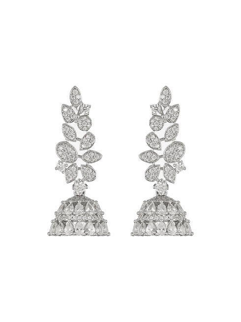 925 Sterling Silver Cubic Zirconia Leafy Jhumka Earrings
