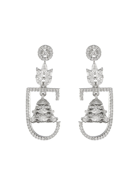 925 Sterling Silver Rhodium Plated CZ Jhumka Earrings