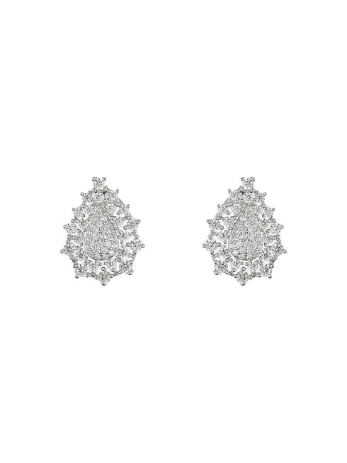 925 Sterling Silver Rhodium Plated Cubic Zircon Pear Shaped Studds Earrings