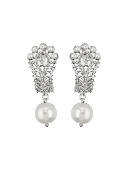 Silver Toned Pearl Beaded Minimal Studs Bali Earrings