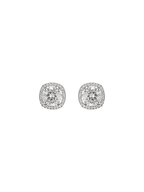925 Sterling Silver Rhodium Plated Halo Solitaire Studds Earrings