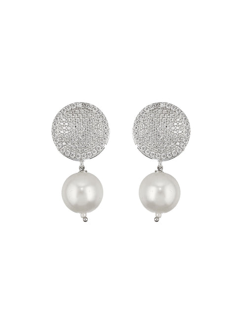 925 Sterling Silver Cubic Zirconia Circular Pearl Drop Earrings