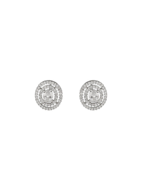 925 Sterling Silver Cubic Zirconia Concentric Circular Studds Earring