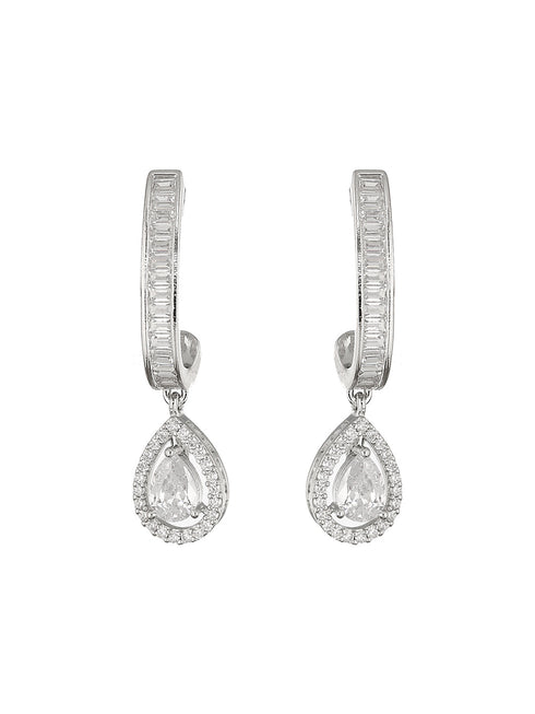 925 Sterling Silver Rhodium Plated Tear Drop Stud Earrings