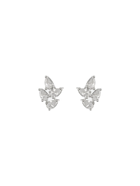 925 Sterling Silver AD Studded Rhodium Plated Leafy Studds Earrings