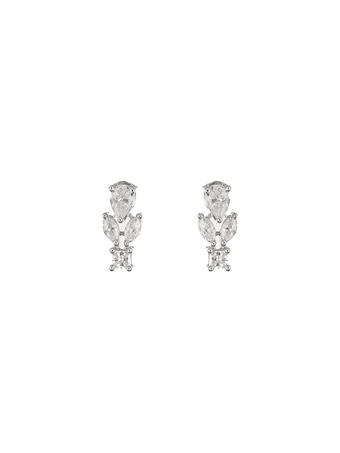 925 Sterling Silver Cubic Zirconia Leaf Studds Earrings