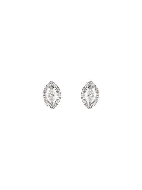 925 Sterling Silver Cubic Zirconia Oval Marquis Studds Earrings