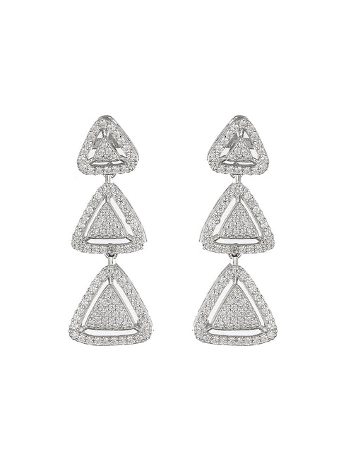 925 Sterling Silver Rhodium Plated CZ Pyramid Drop Earrings