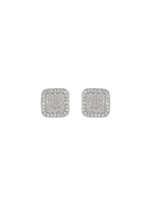 925 Sterling Silver Cubic Zirconia Square Studds Earrings