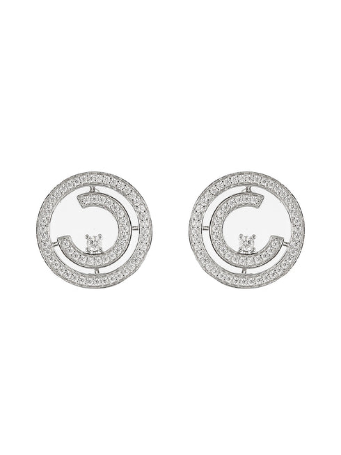 925 Sterling Silver Cubic Zirconia Concentric Circle Studds Earring