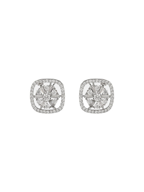925 Sterling Silver Rhodium Plated Halo Square Studds Earrings