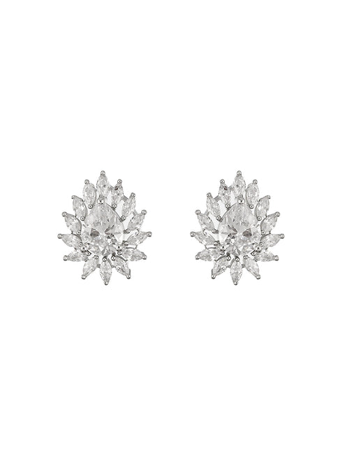 925 Sterling Silver Rhodium Plated Drop Shaped Solitaire Earrings