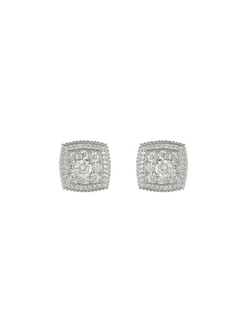 925 Sterling Silver Rhodium Plated Geometric Square Cluster CZ Studds Earrings