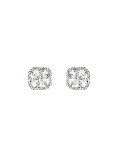 925 Sterling Silver Zircon Studded Halo Flower Dailywear Studds Earrings