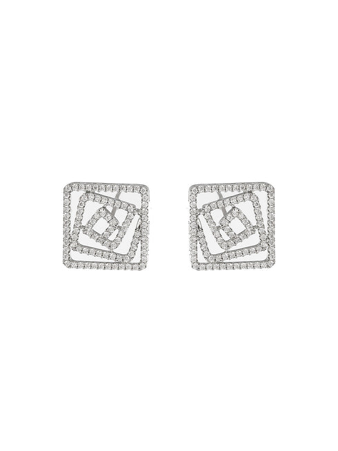 925 Sterling Silver Rhodium Plated CZ Studded Geometric Studds Earrings