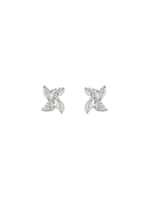 925 Sterling Silver White CZ studded Rhodium Plated Floret Studds Earrings