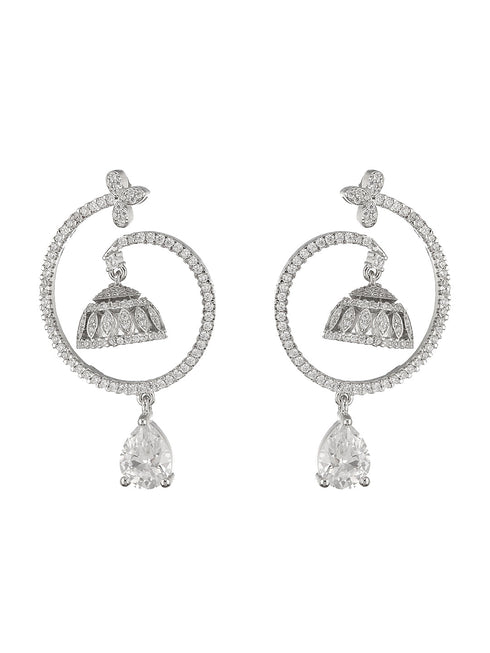 925 Sterling Silver Rhodium Plated Chandbali Drop Earrings