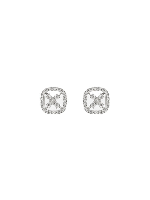925 Sterling Silver Rhodium Plated Geometric Square Floret Studds Earrings