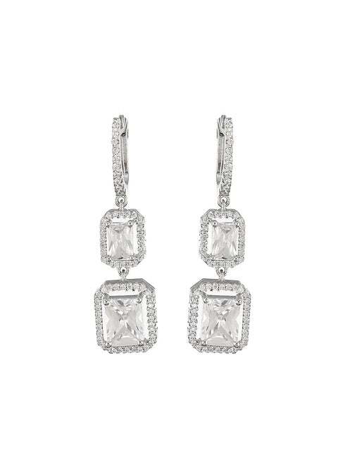 925 Sterling Silver Rhodium Plated Drop Dangler Bali Hoop Earrings