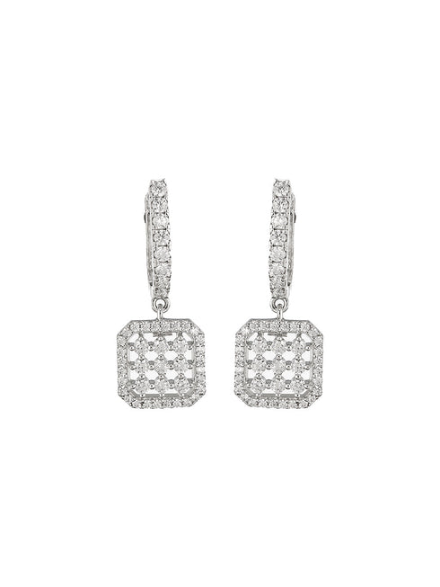 925 Sterling Silver Rhodium Plated Bar Pattern Drop Bali Hoop Earrings
