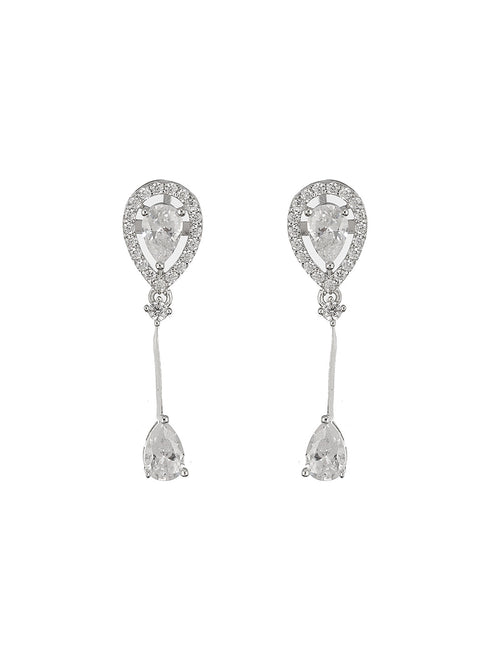 925 Sterling Silver Rhodium Plated Pear Drop Earrings