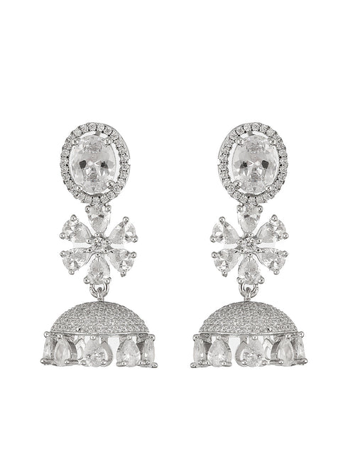 925 Sterling Silver Cubic Zirconia Studded Jhumka Earrings